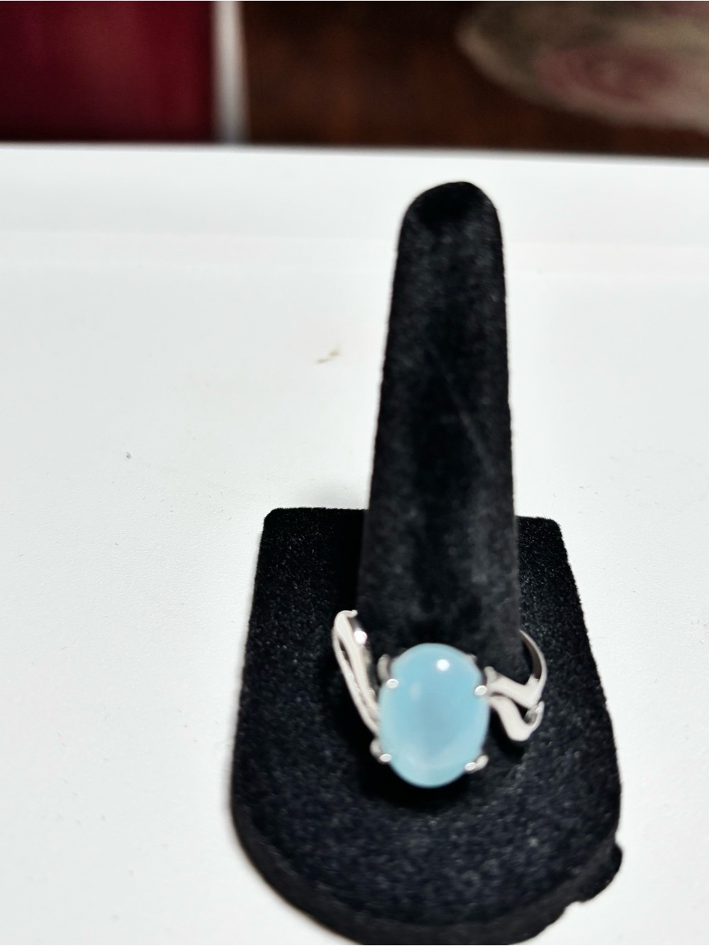 Silver/ Blue Opal Cabochon Ring with a Wavy Design Silver Band Size 9